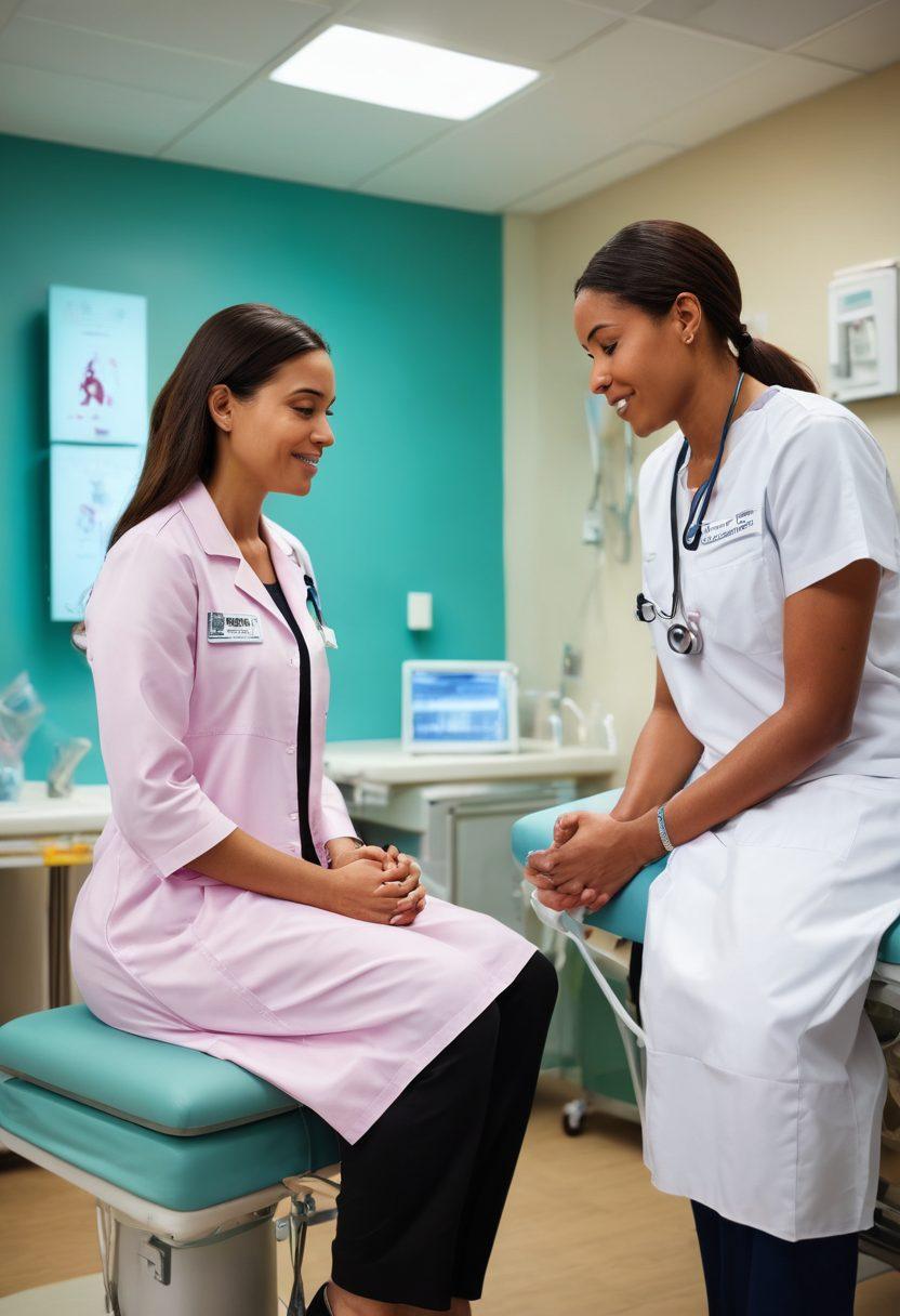 A compassionate healthcare professional guiding a patient through the dialysis process, surrounded by comforting elements like soft lighting, supportive family members, and educational materials. The scene emphasizes empathy and patient welfare, showcasing a balance of medical technology and human connection. Incorporate various aspects of renal care and ethical decision-making visually, with a serene color palette to evoke trust and hope. super-realistic. vibrant colors. soft lighting.